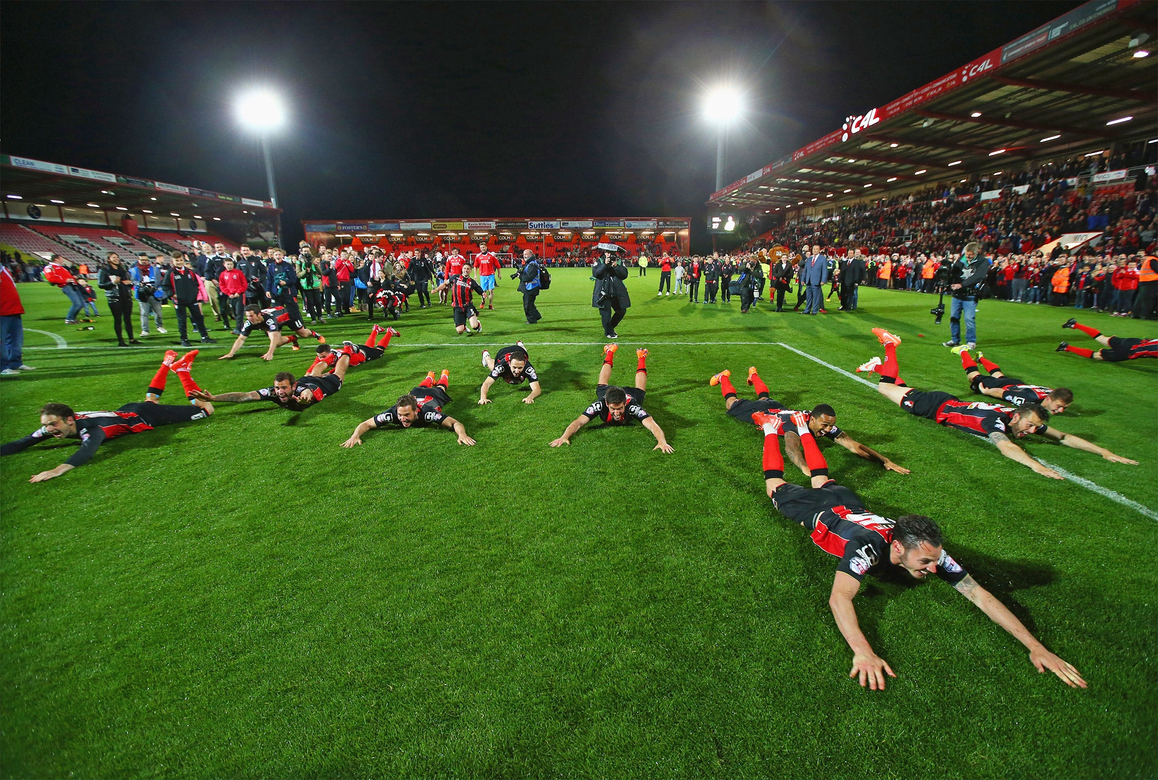 The scenes of jubilation continued even as the fans began to leave the ground (Getty)