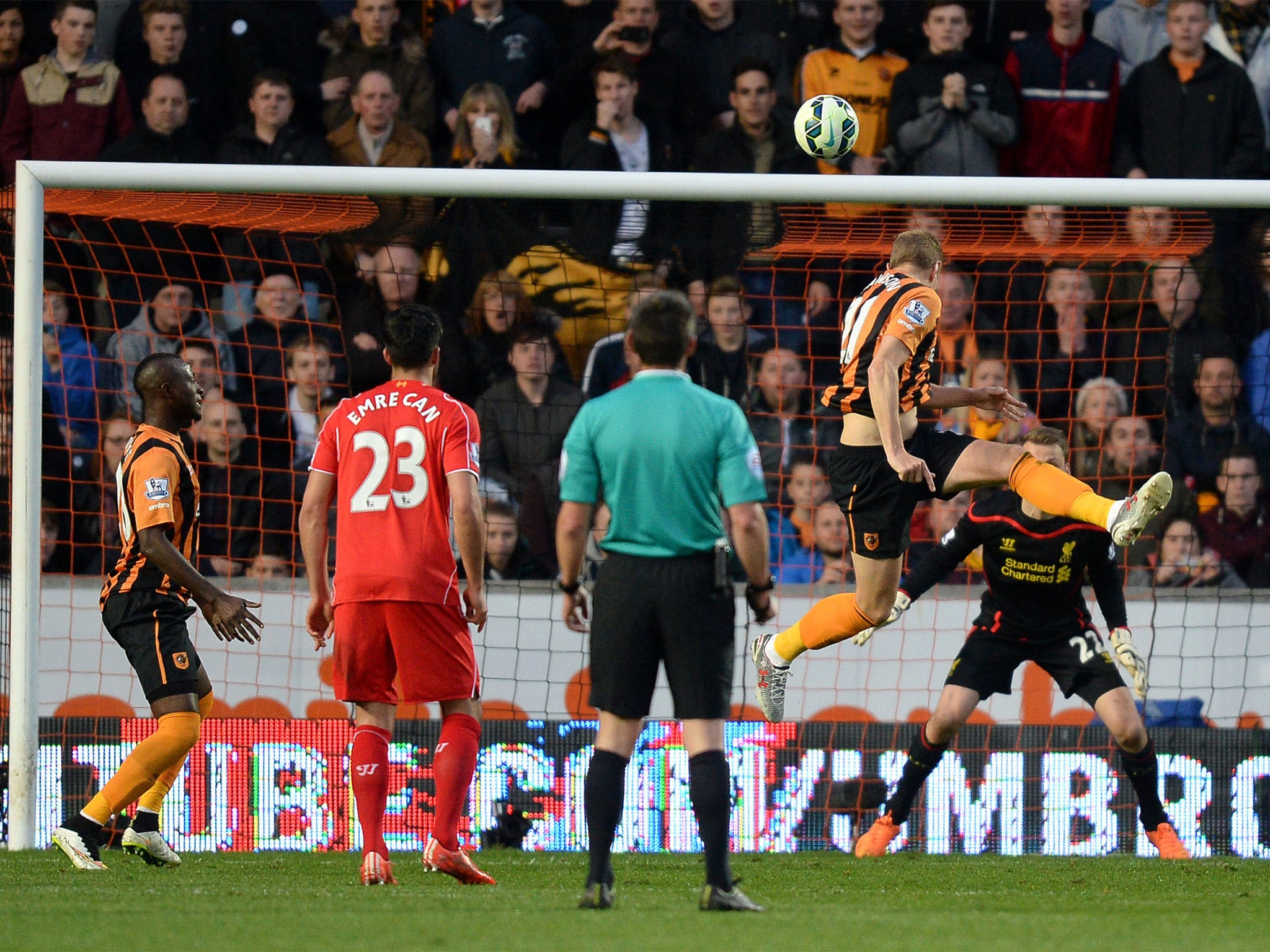 Michael Dawson heads home Hull's winner