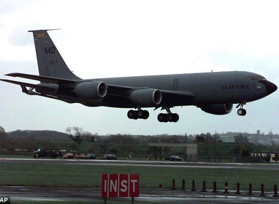 The Boeing KC-135R Stratotanker left Amiens in northern France at 0.05am
