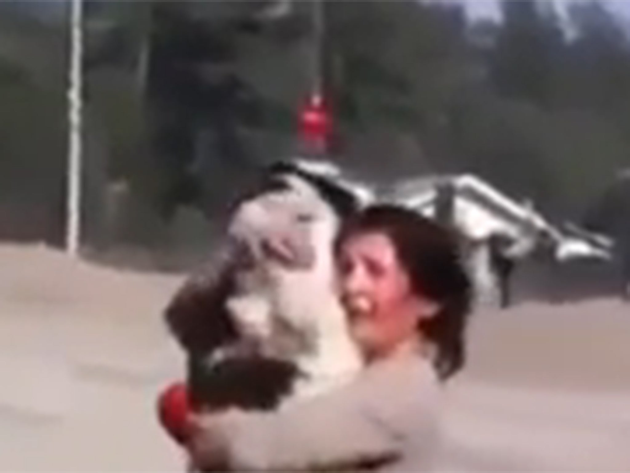 The woman finds her beloved dog