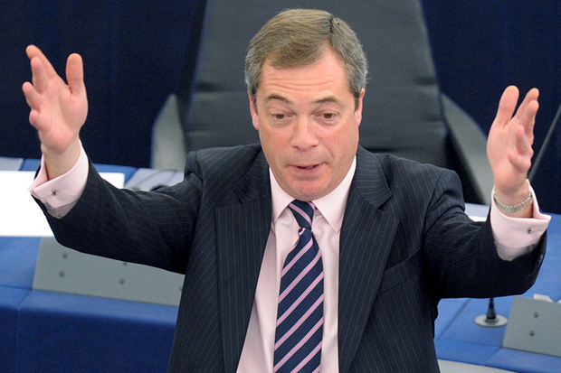 Nigel Farage giving a speech during an earlier sitting of the European Parliament