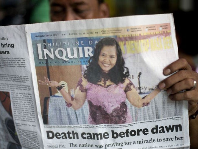 Philippine papers wrongly ran a headline on April 29 about Indonesia executing Veloso