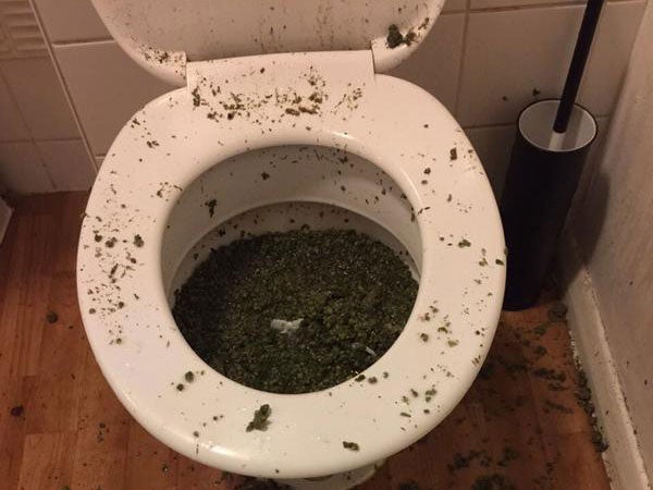 The toilet appears to have overflown due to the amount of drugs that were probably flushed down it