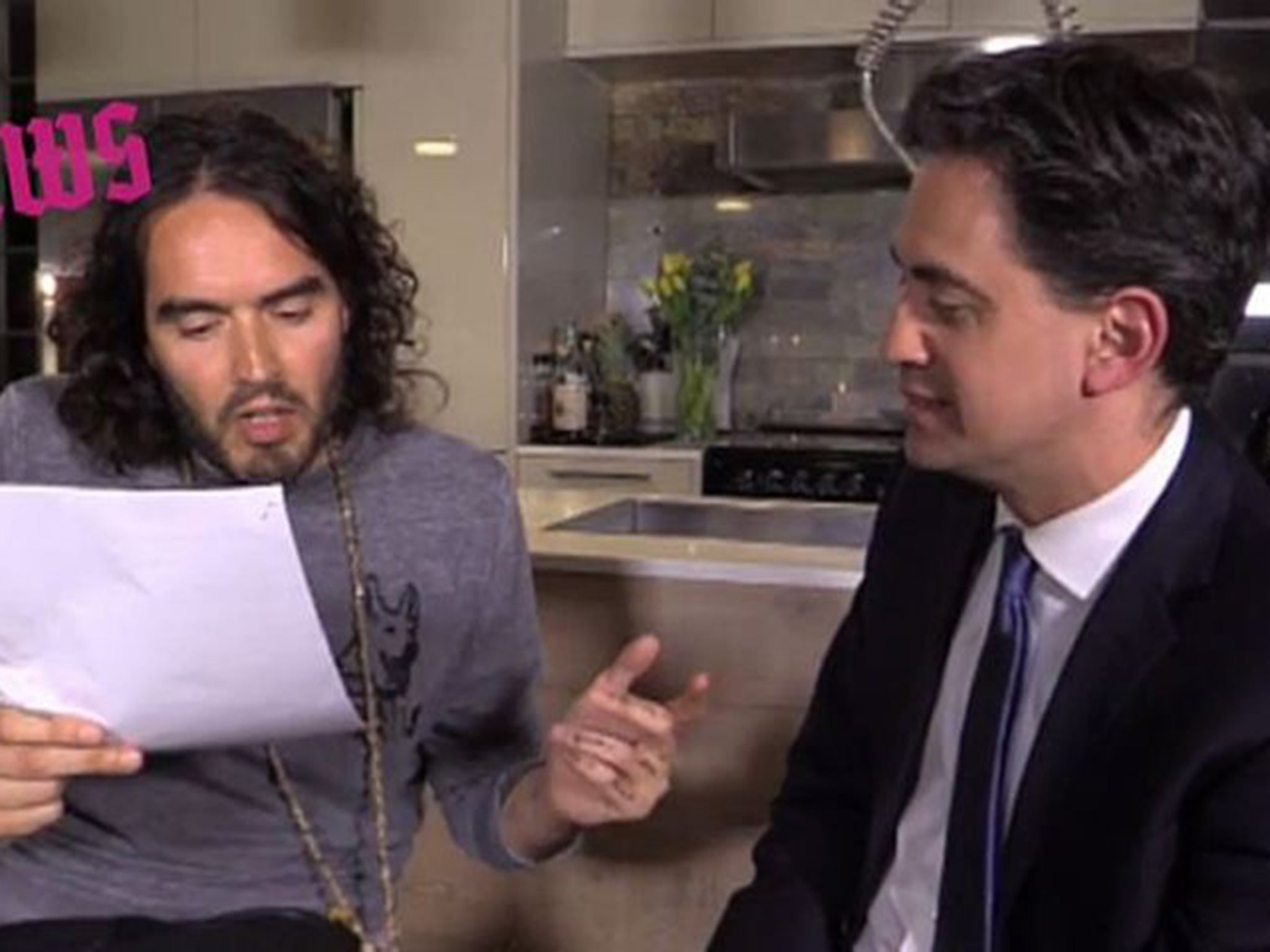 Question time: Russell Brand interviewing Ed Miliband on his YouTube show