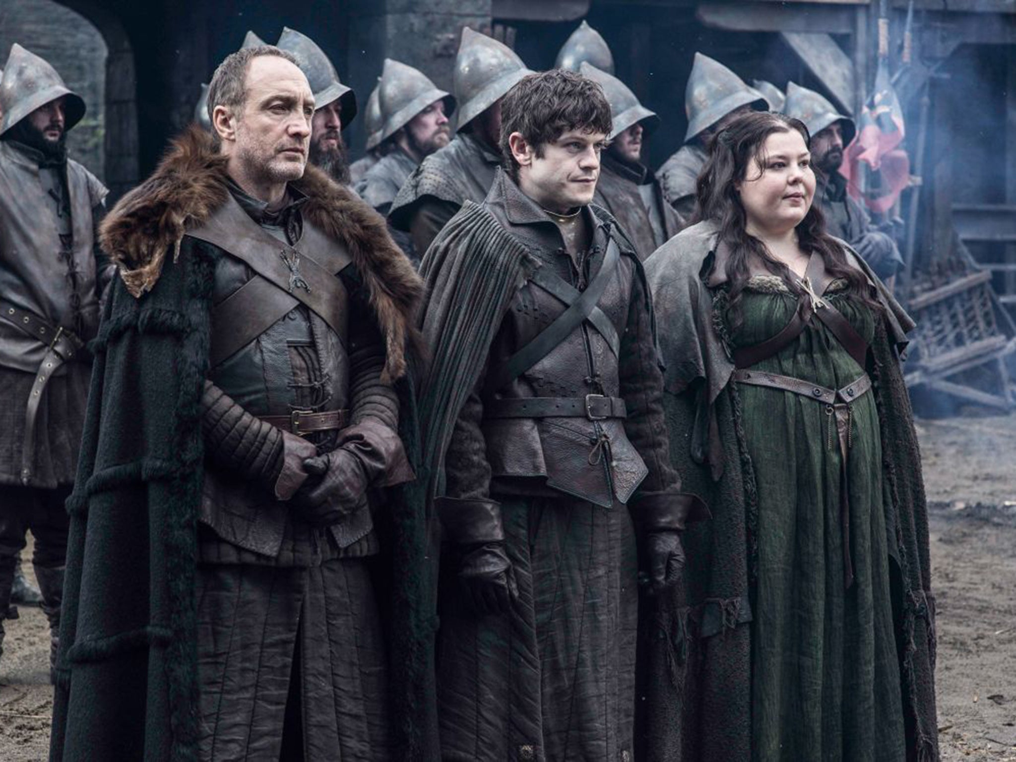 Iwan Rheon, centre, playing Ramsay Bolton in 'Game of Thrones', with Michael McElhatton and Elizabeth Webster