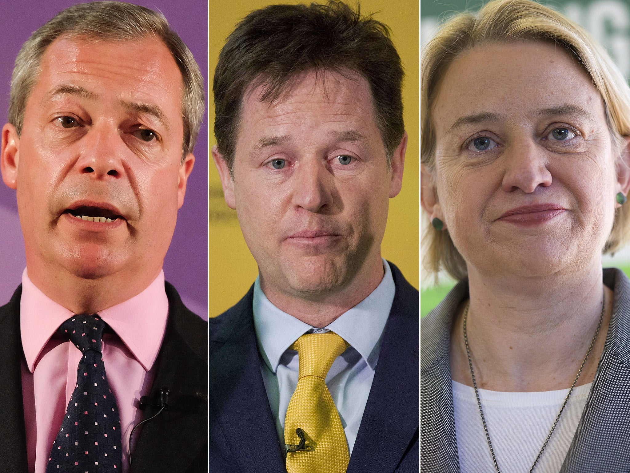 Nigel Farage, Nick Clegg and Natalie Bennett