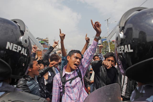 Protesters block traffic in Kathmandu