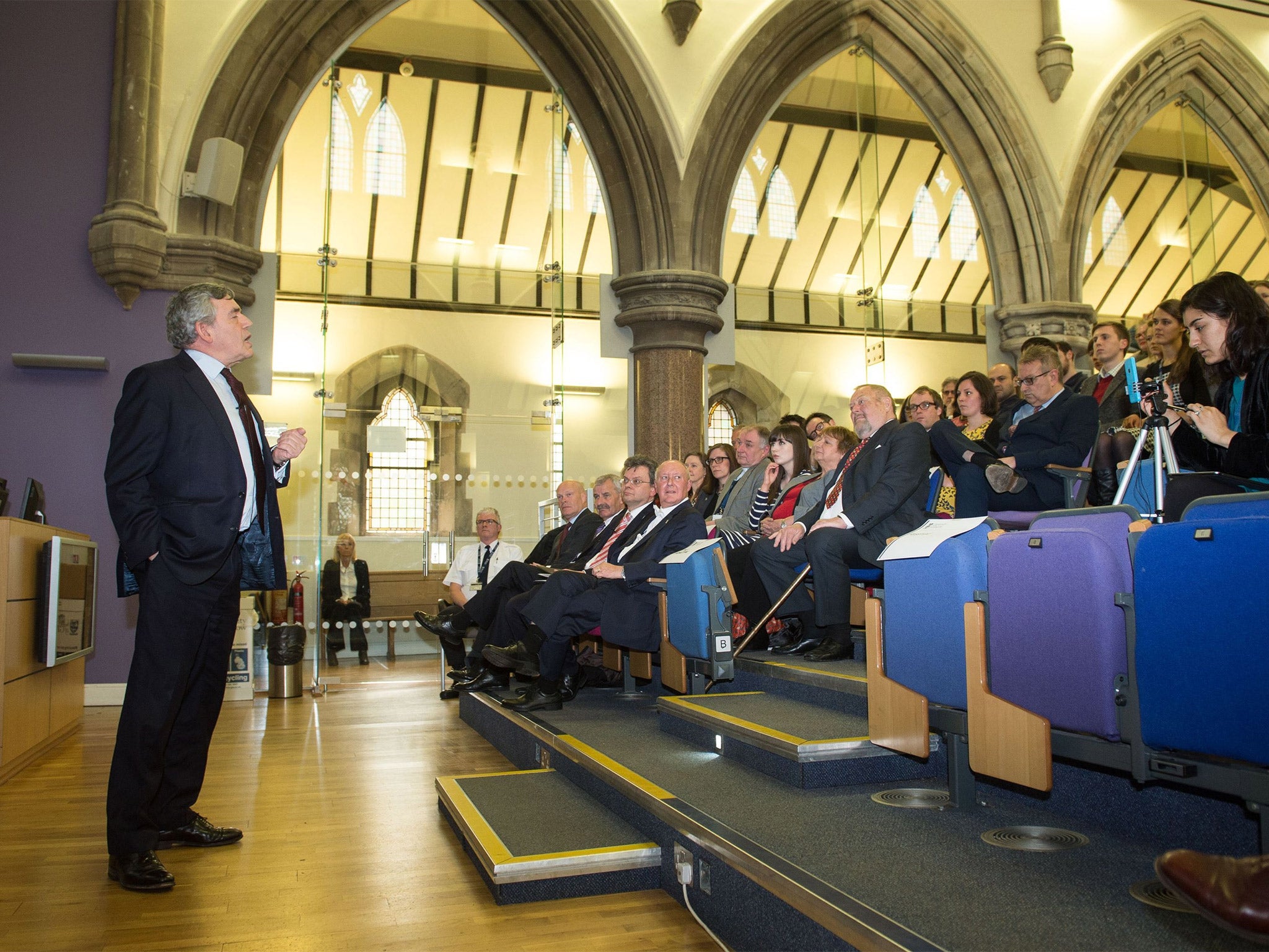 The former Prime Minister speaking at Glasgow University