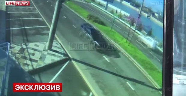 Yeshchenko's Nissan GT-R is pictured speeding down the motorway