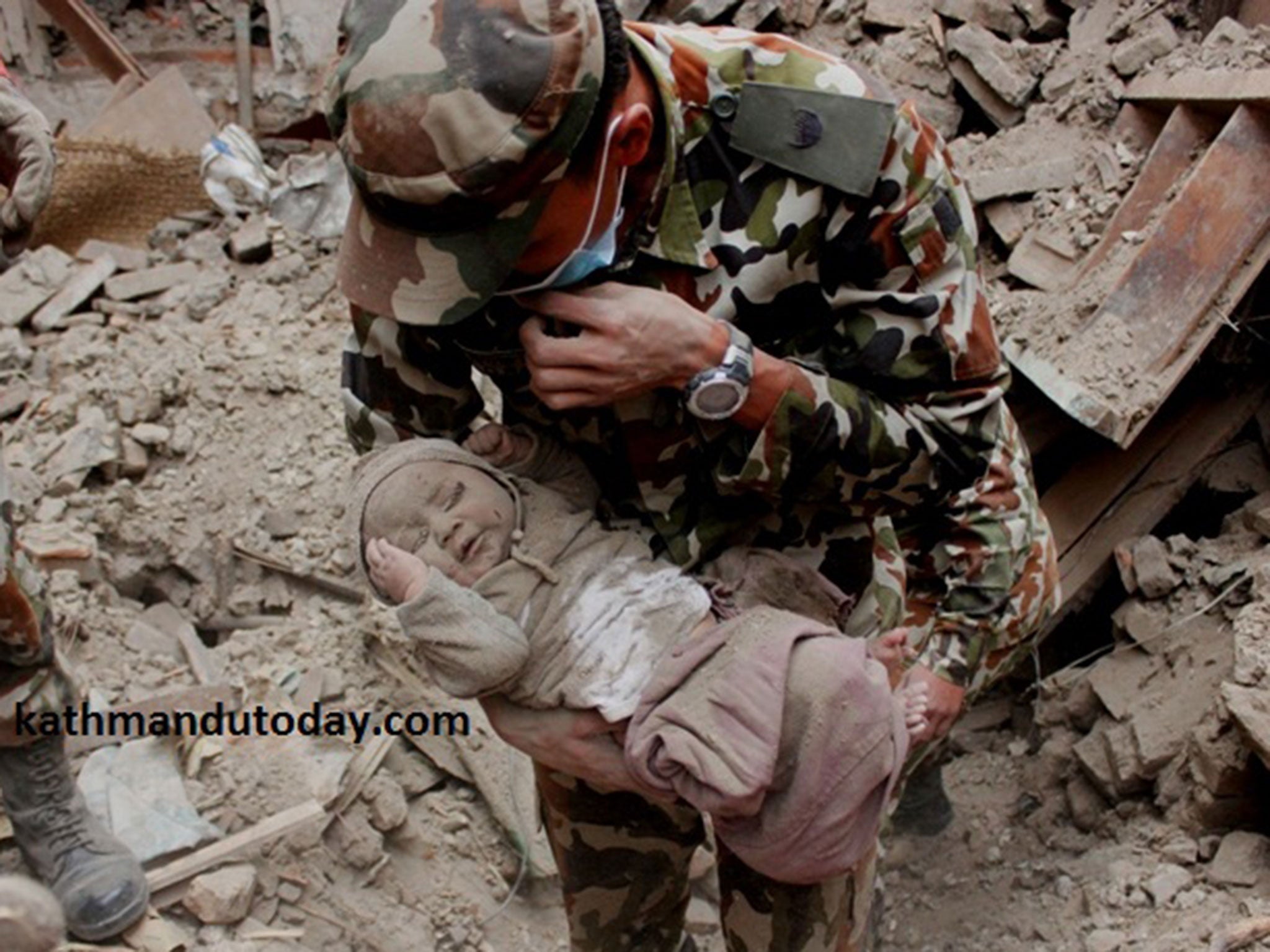 The baby boy was pulled from the wreckage by the Nepalese army 