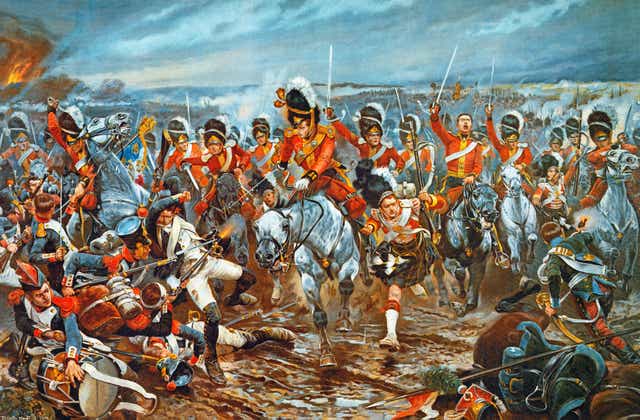 The charge of the Scots Greys and Gordon Highlanders at the Battle of Waterloo, 1815