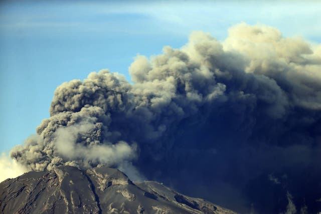 Calbuco volcano spewing ash, near Puerto Varas, Chile  