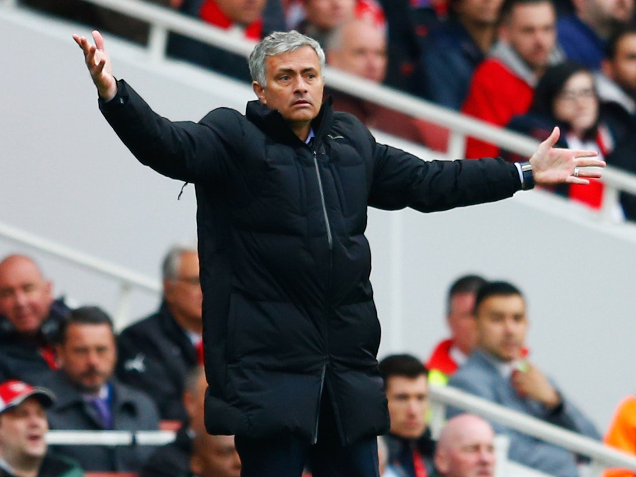 Jose Mourinho gestures from the sidelines at the Emirates
