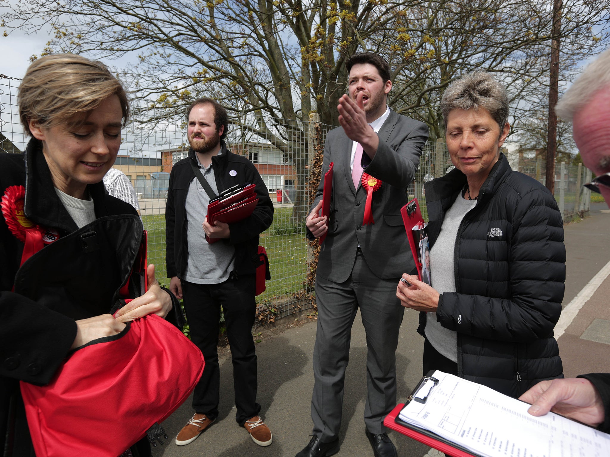 Labour’s Will Scobie (centre) has been spending every day campaigning in South Thanet, in contrast to Nigel Farage’s limited appearances