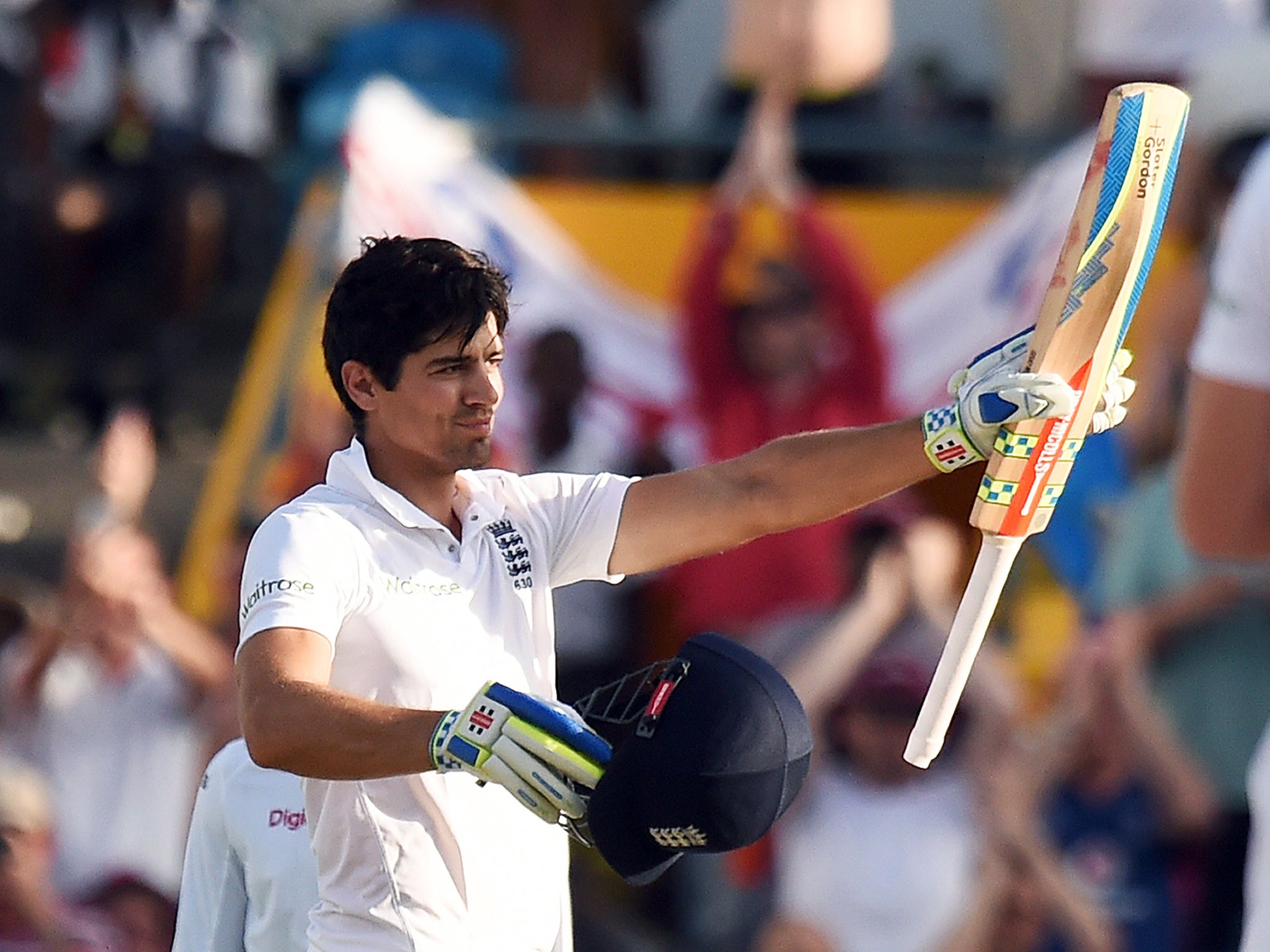 Alastair Cook celebrates his first Test century in two years