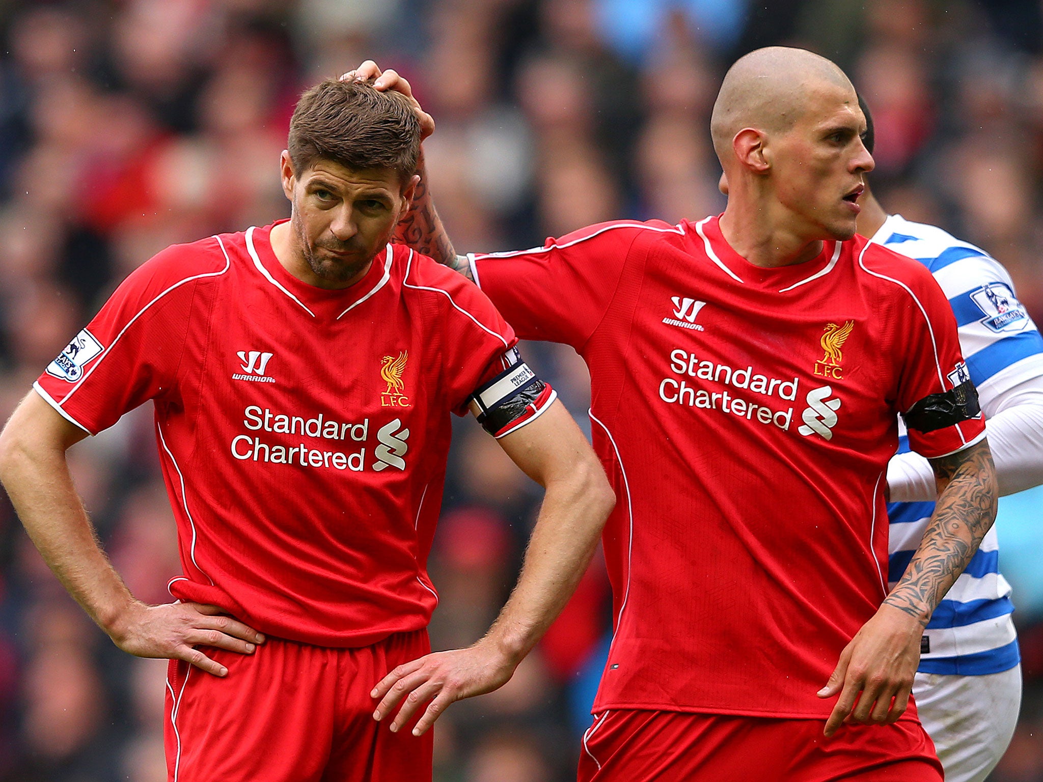 Skrtel consoles Gerrard after his penalty is saved