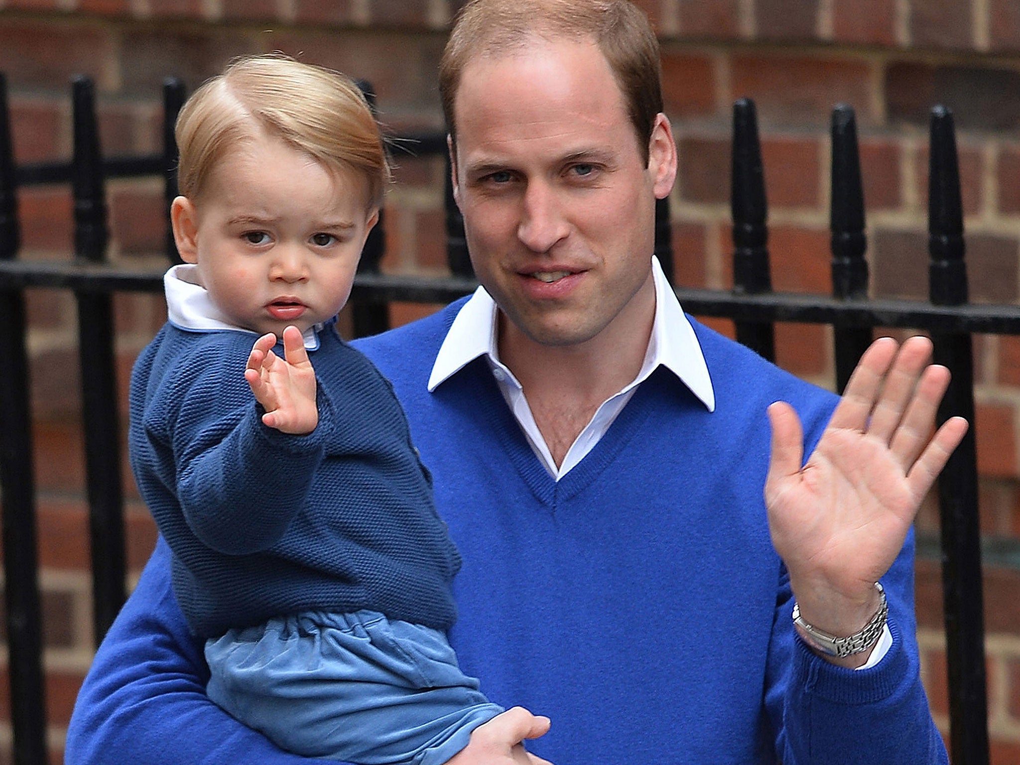 Britain's Prince William, Duke of Cambridge, arrives with his son Prince George at the Lindo Wing to visit his wife and newborn daughter at St. Mary's Hospital in Paddington, west London, Britain, 02 May 2015