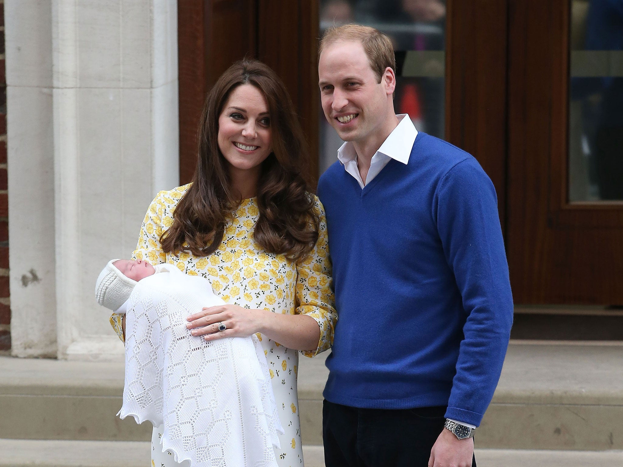 The Duke and Duchess of Cambridge with their baby daughter on the steps to the Lindo Wing at St Mary's Hospital