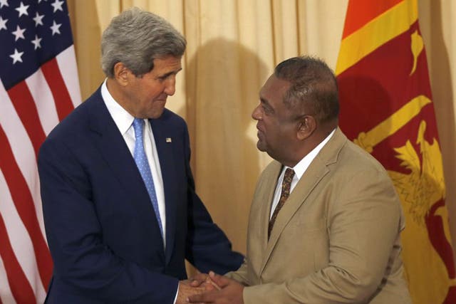 John Kerry with Sri Lanka’s Foreign Minister on Saturday