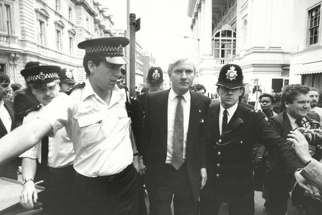 Harvey Proctor, then MP for Billericay, on his way to court in 1987