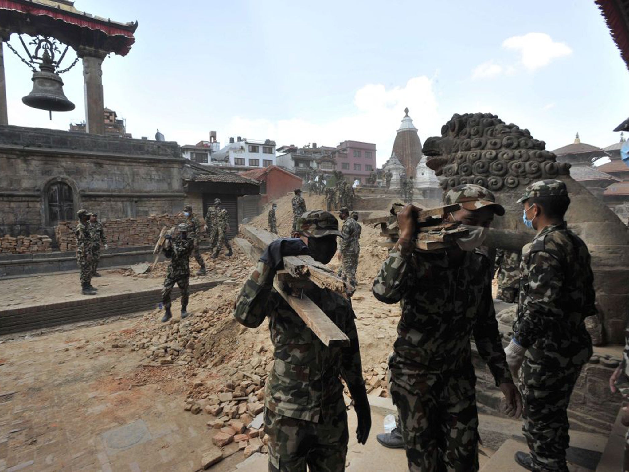 The palaces and temples of Patan Durbar square in Kathmandu have either been destroyed or severely damaged