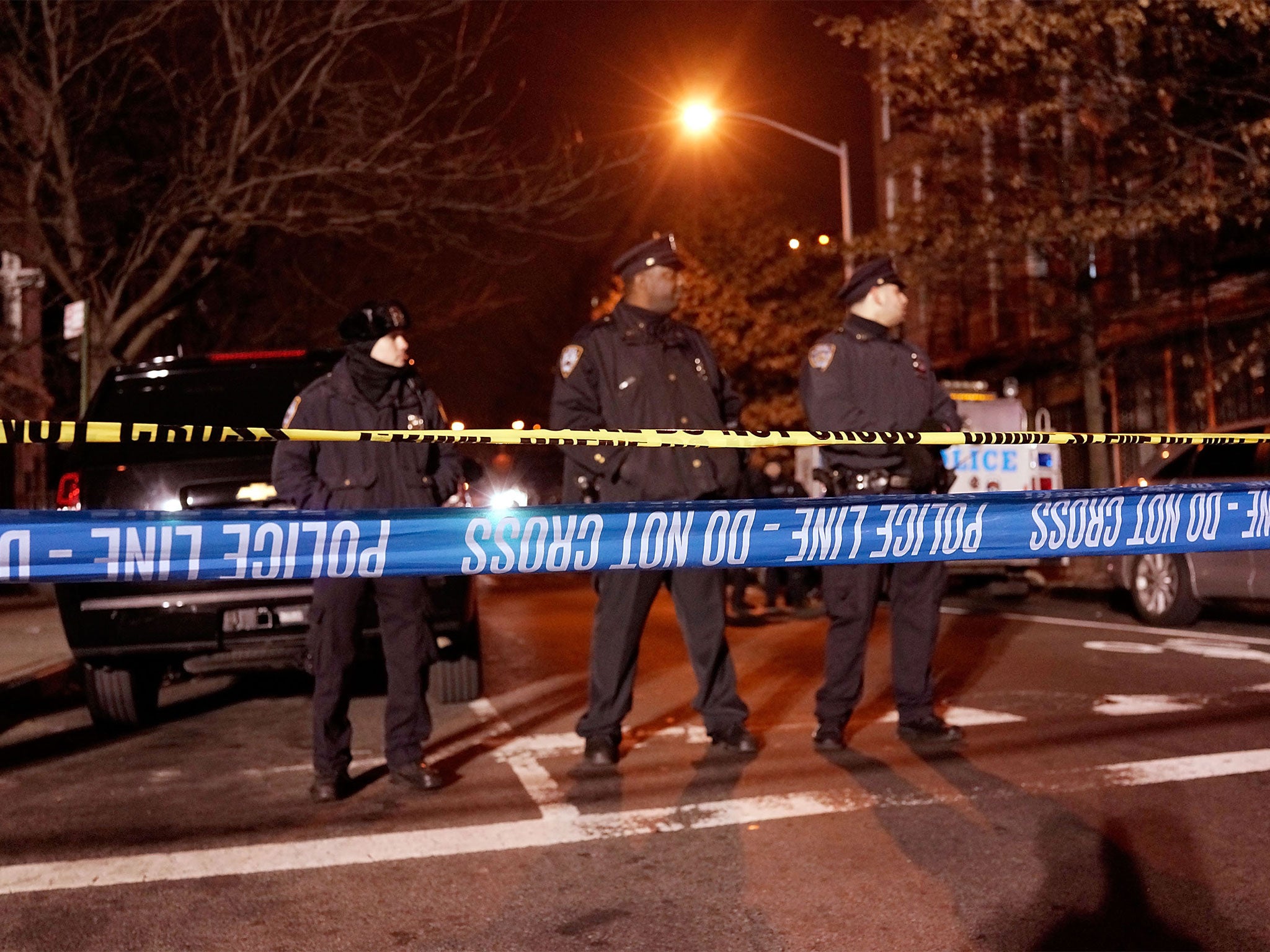 20 December 2014: The scene where two New York City police officers were killed as they sat in their marked police car on a Brooklyn street corner