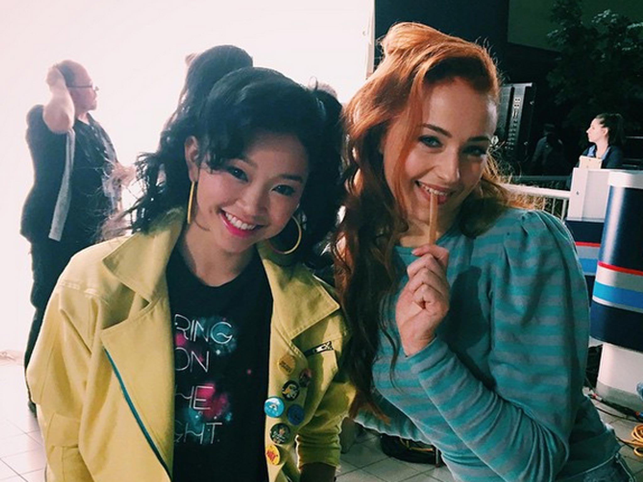 Lana Condor and Sophie Turner on the set of the new X-Men film