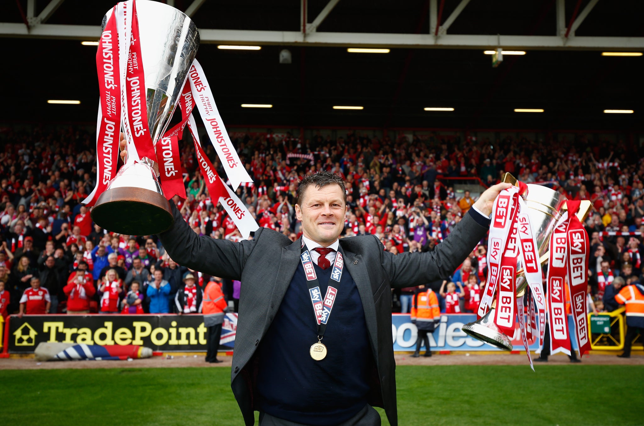 Bristol City paraded the League One and Johnston's Paint Trophy cups