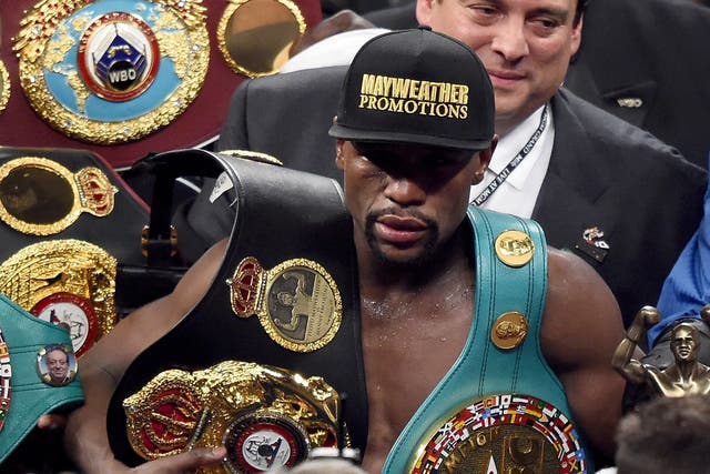 Floyd Mayweather celebrates his win over Manny Pacquiao