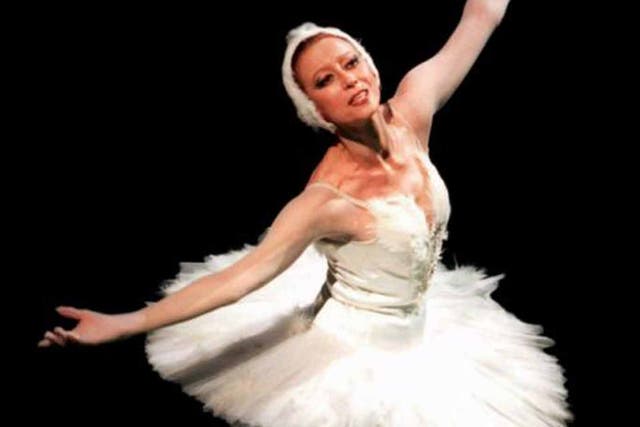 Plisetskaya dances part of 'Swan Lake' during a gala concert at the Bolshoi Theatre in Moscow
