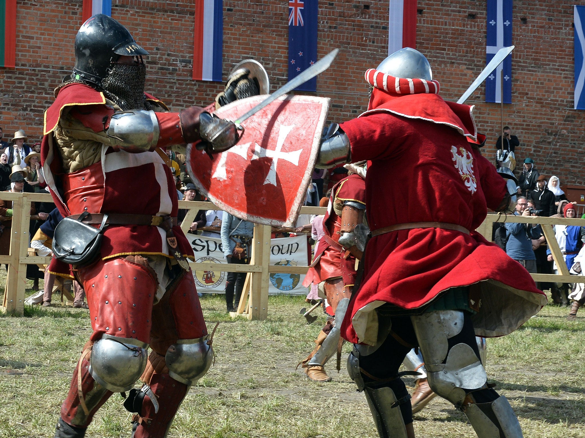 Two Medieval combatants competing at the World Championships at Malbork Castle