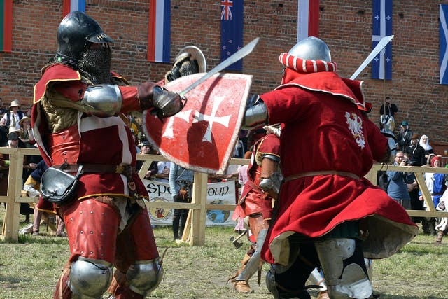 Two Medieval combatants competing at the World Championships at Malbork Castle