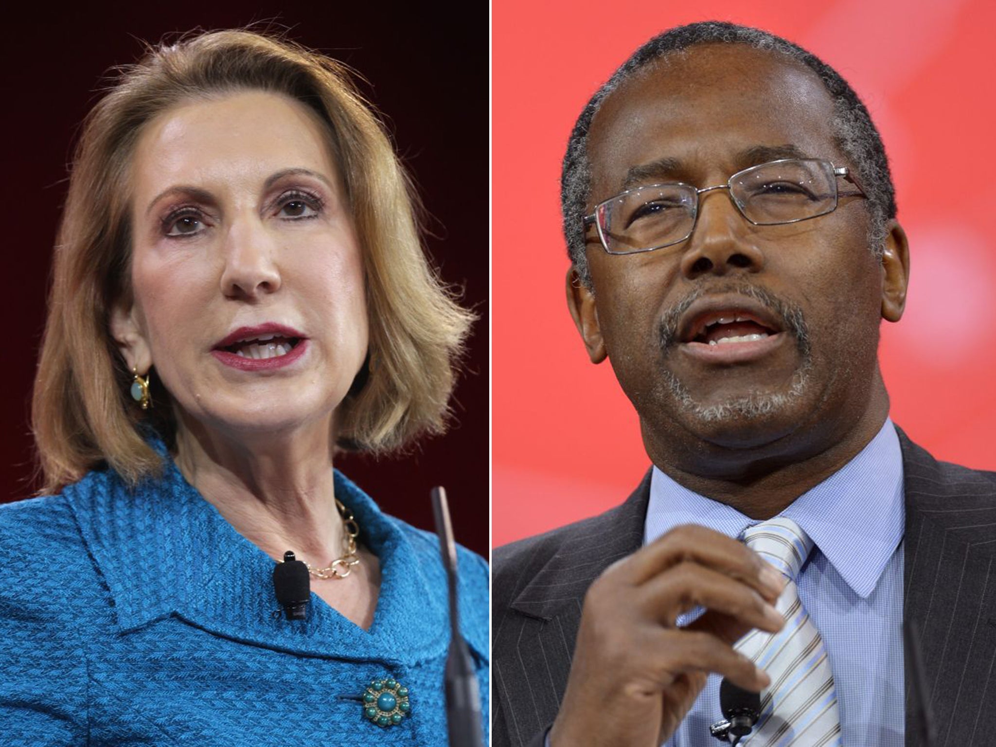 Carly Fiorina is a former CEO of Hewlett-Packard, while Ben Carson is a retired pediatric neurosurgeon