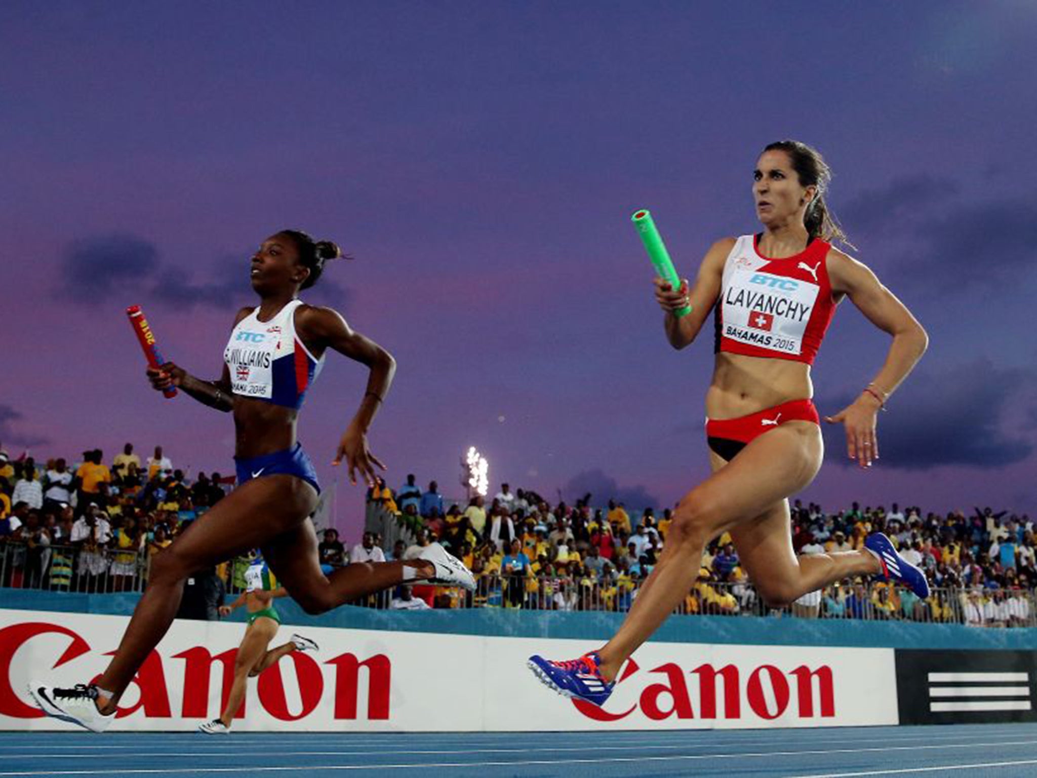 Great Britain’s Bianca Williams in action during the 4x100m relay in Nassau