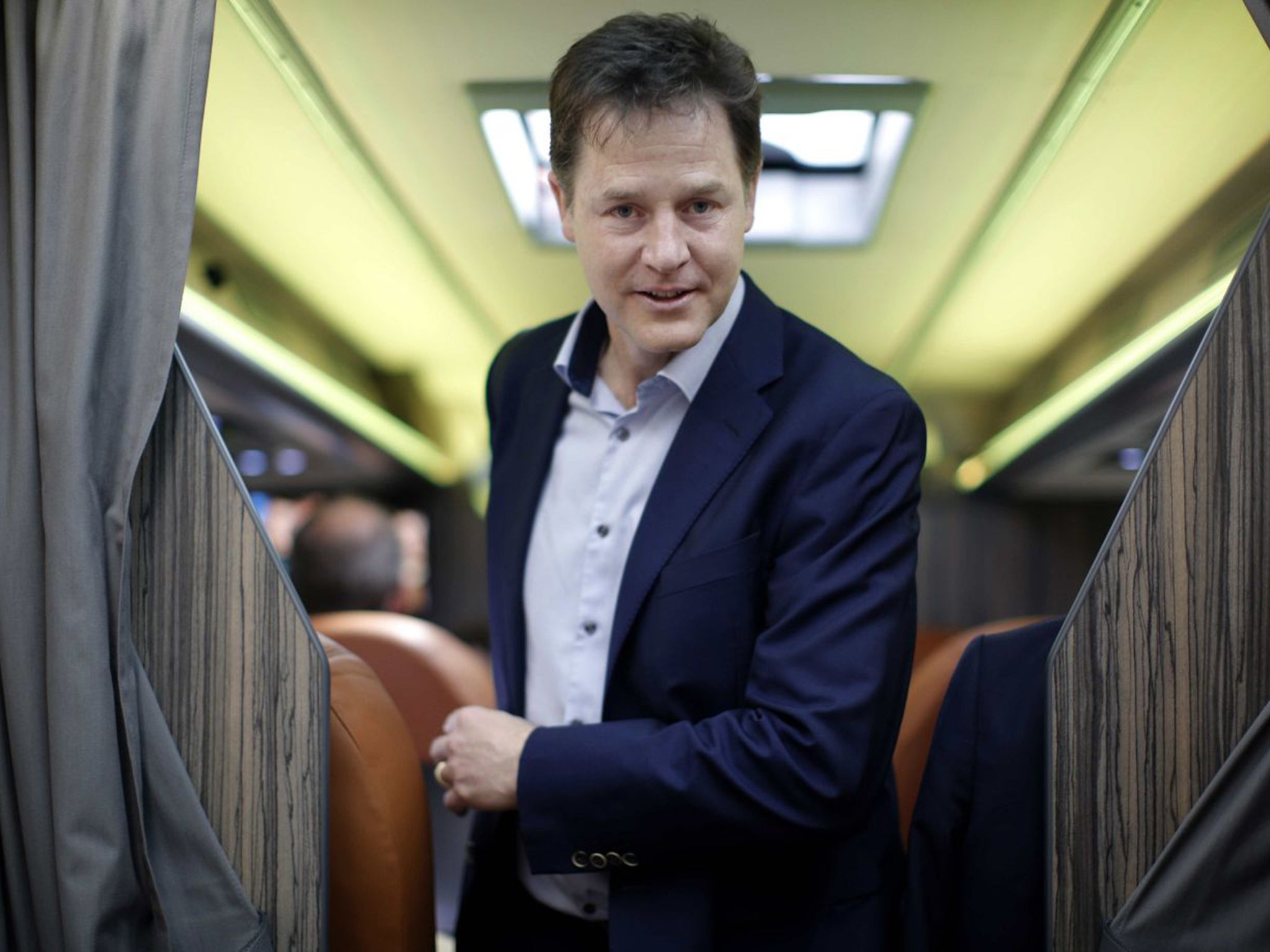 Nick Clegg on the Liberal Democrat campaign battle bus, which is making a final journey from Land's End to John o'Groats