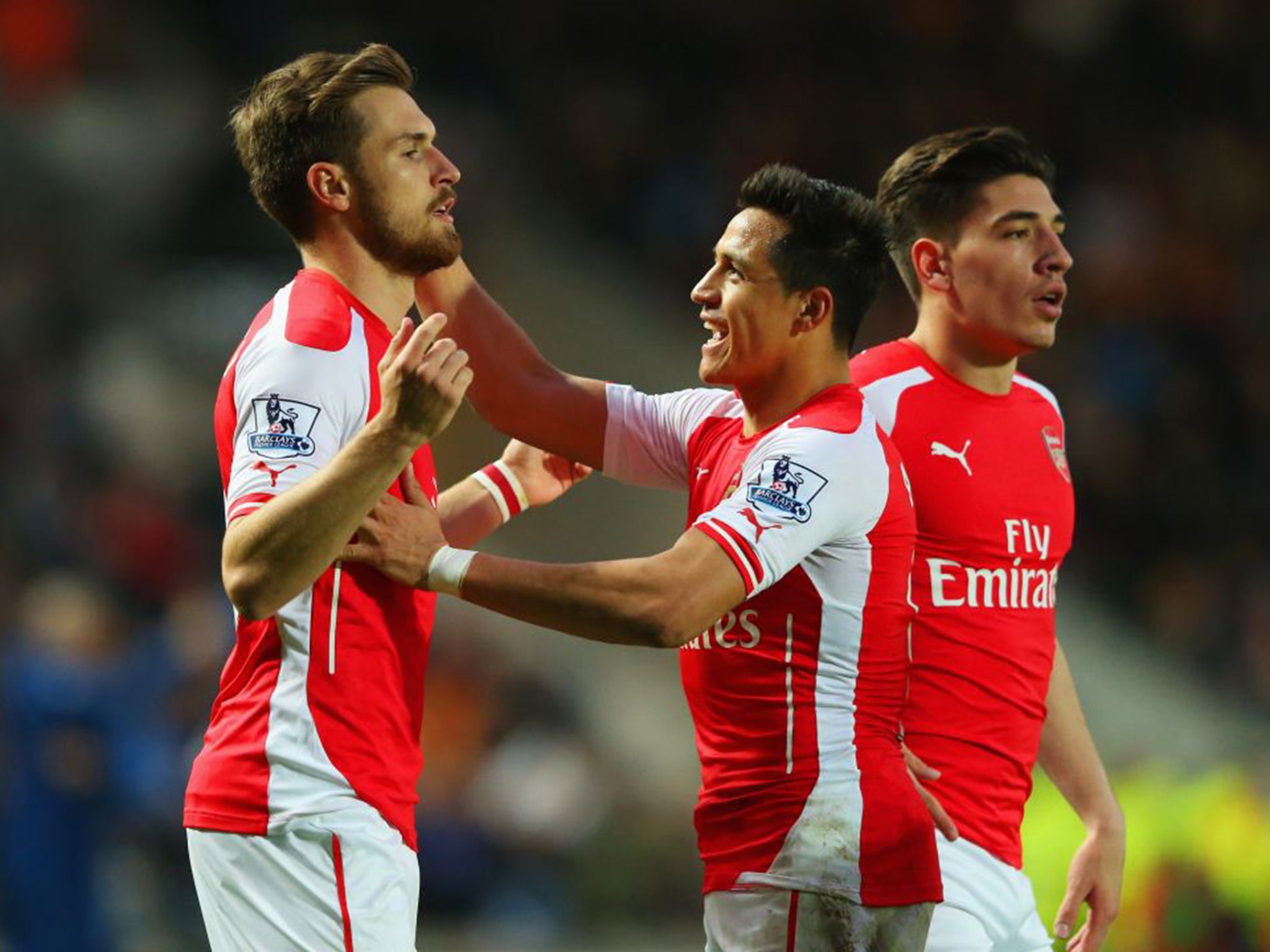 Arsenal celebrate after Alexis Sanchez's goal