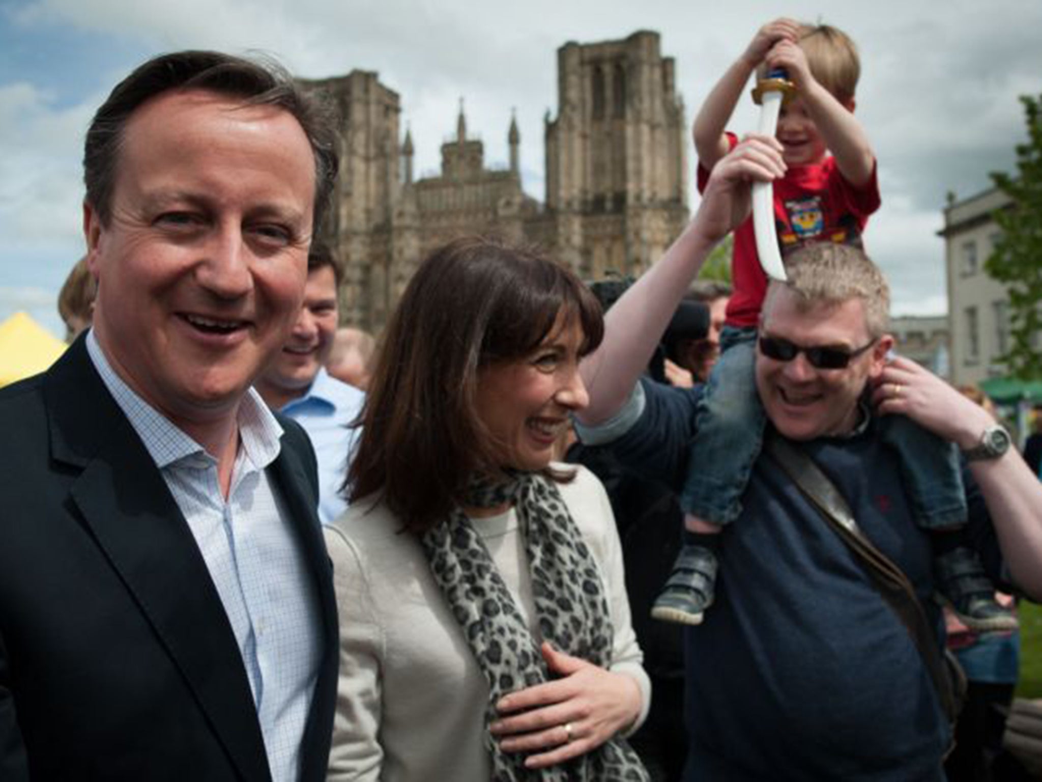 David and Samantha Cameron visit Wells in Somerset during the final week of campaigning