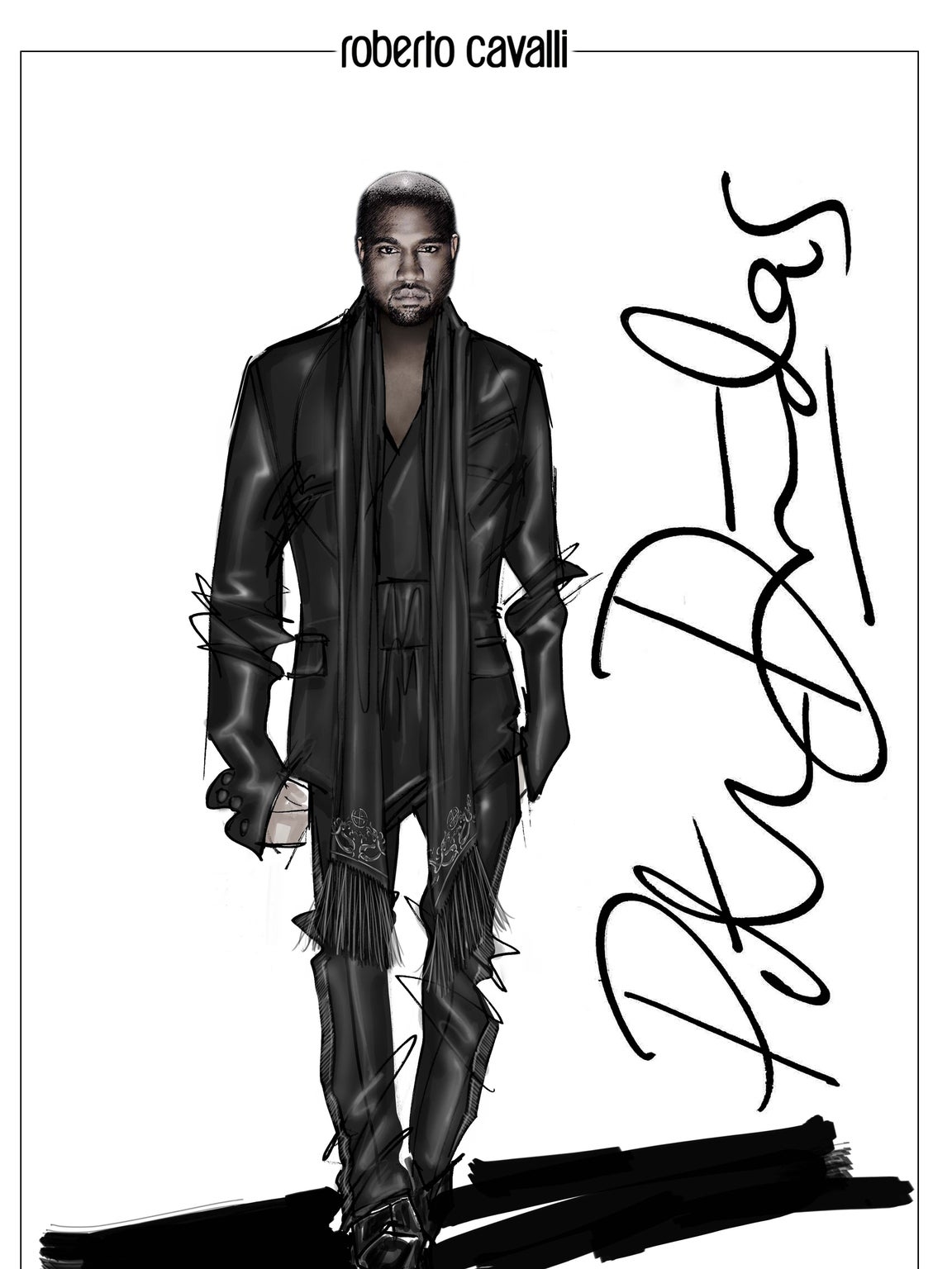 A sketch of the suit designed by Peter Dundas at Roberto Cavalli for Kanye West