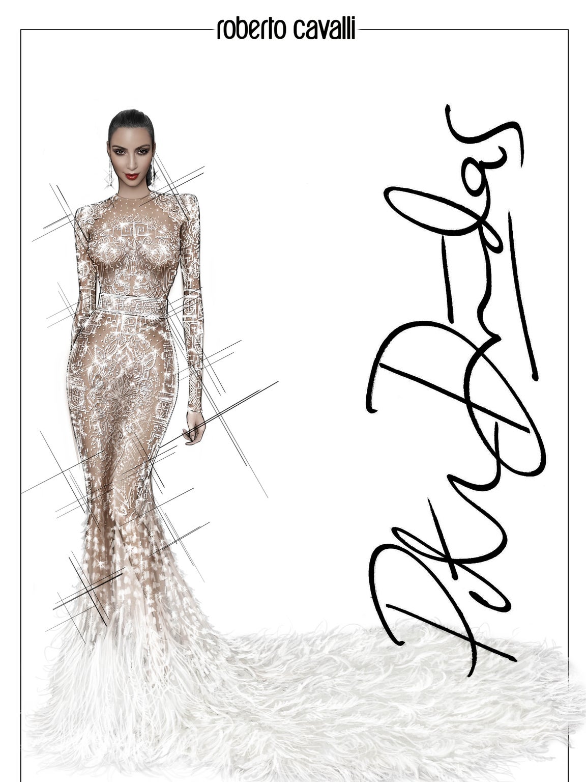 A sketch of the dress designed by Peter Dundas at Roberto Cavalli for Kim Kardashian