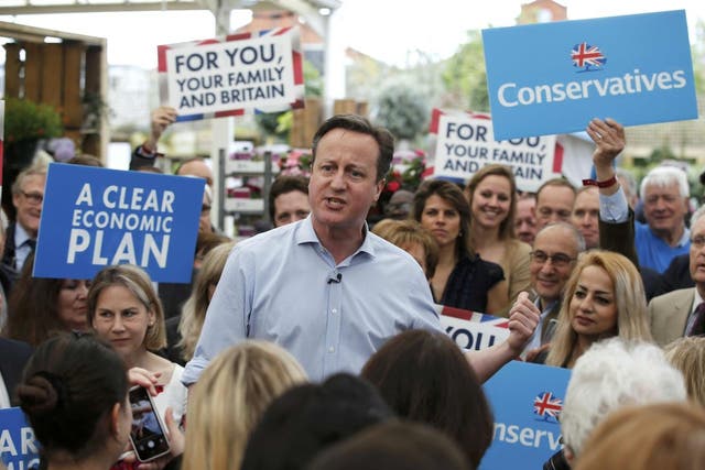 David Cameron speaks to supporters at Squires garden centre in Twickenham