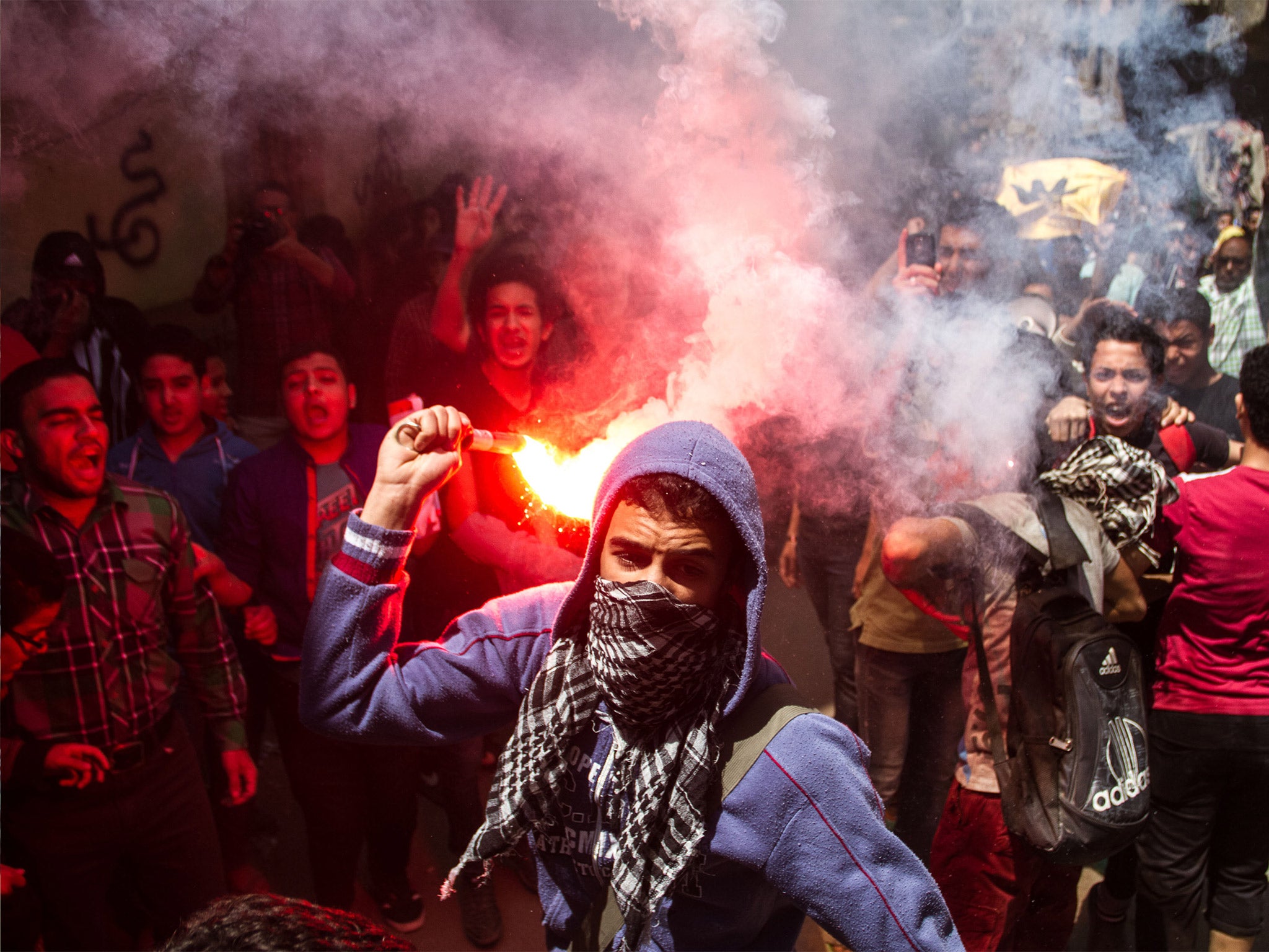 Muslim Brotherhood supporters demonstrate near Cairo last month