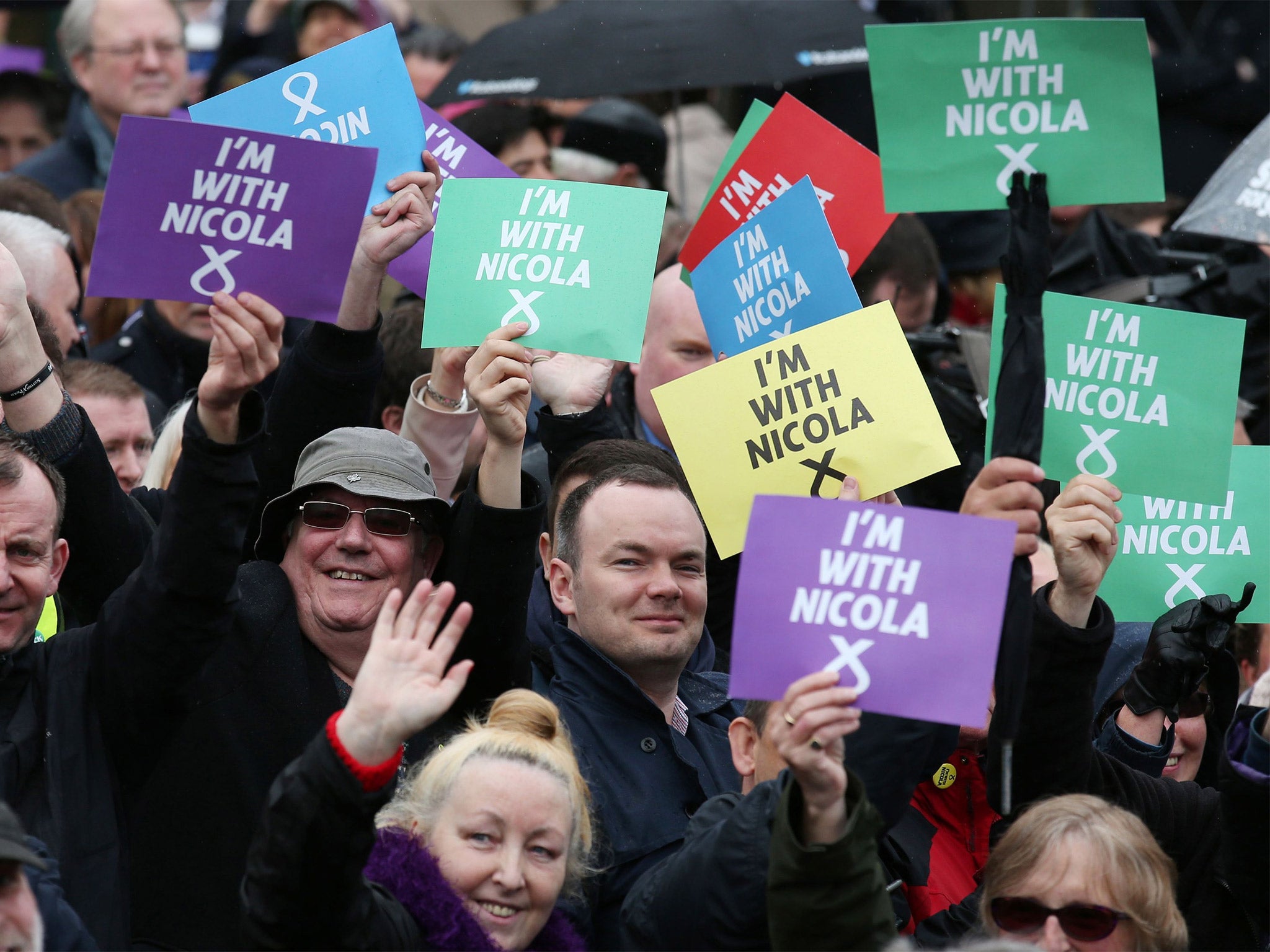 SNP activists show their support for Nicola Sturgeon on the eve of the election