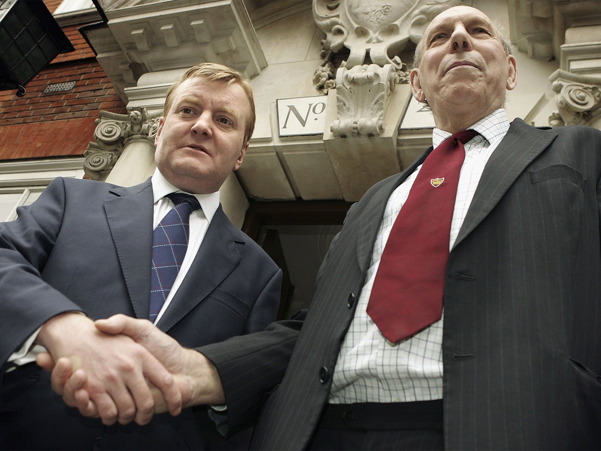 Sedgemore (right) in 2005 with the then Liberal Democrat leader Charles Kennedy, following his defection from Labour