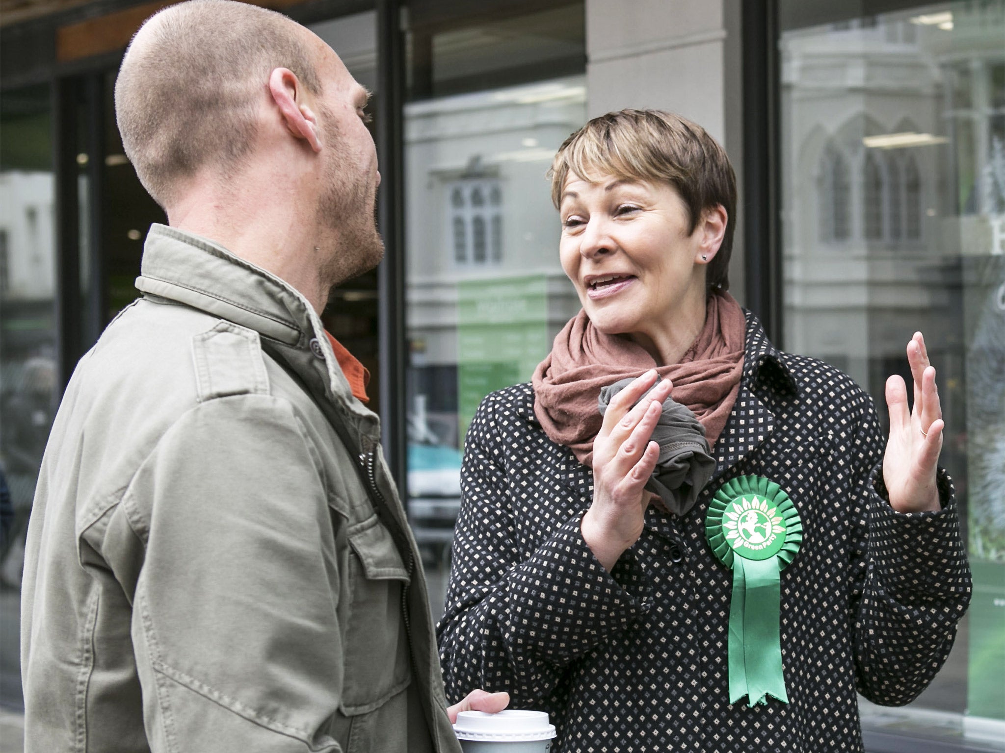 The Green Party candidate Caroline Lucas campaigning on the streets of Brighton