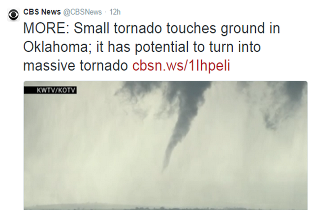 CBS then suggested that the tornado had 'the potential' to become massive 