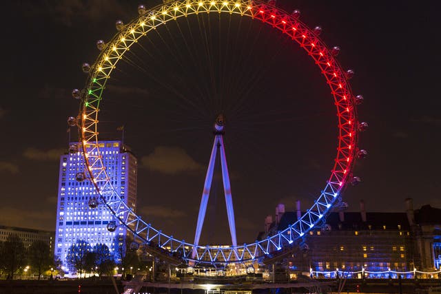 Facebook lights up the London Eye with the nation's general election conversations. The colours represent discussions of their parties on the social network