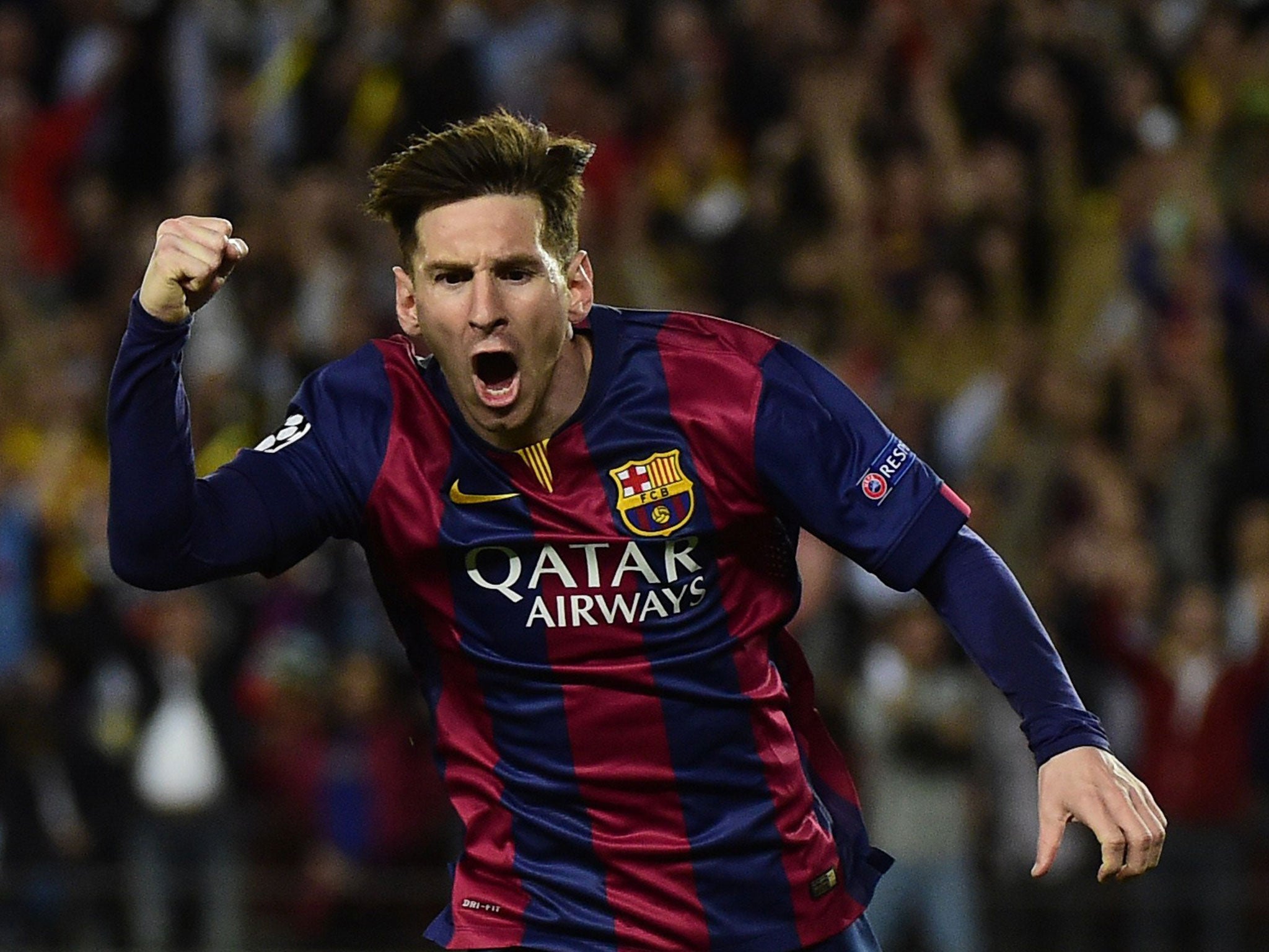 Barcelona's Lionel Messi celebrates a goal.