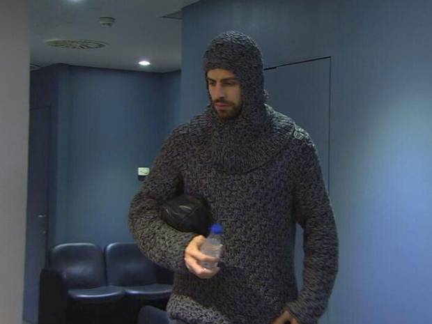 Barcelona's Gerard Pique in his unusual outfit