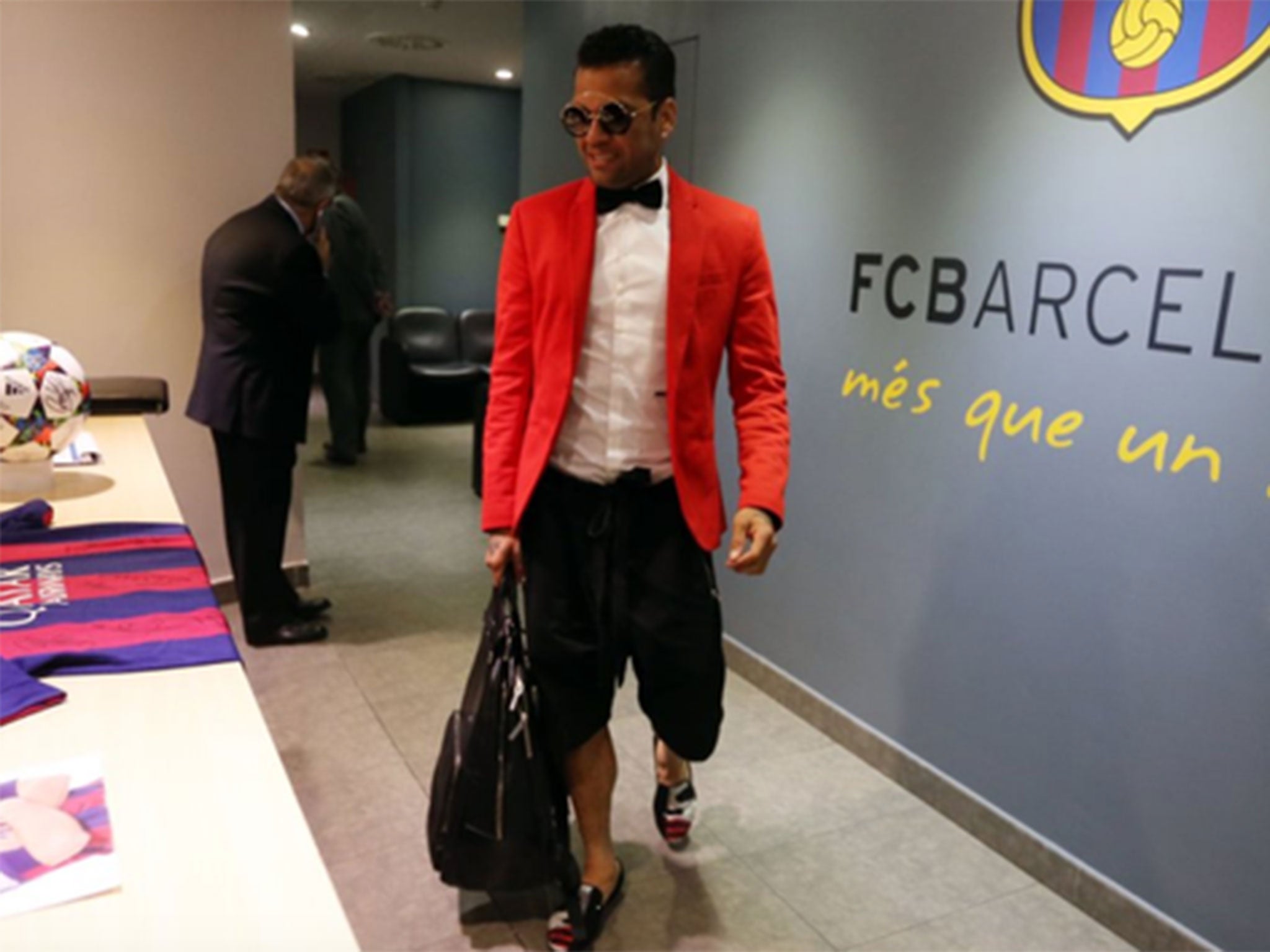 Barcelona's Dani Alves arriving at the Nou Camp