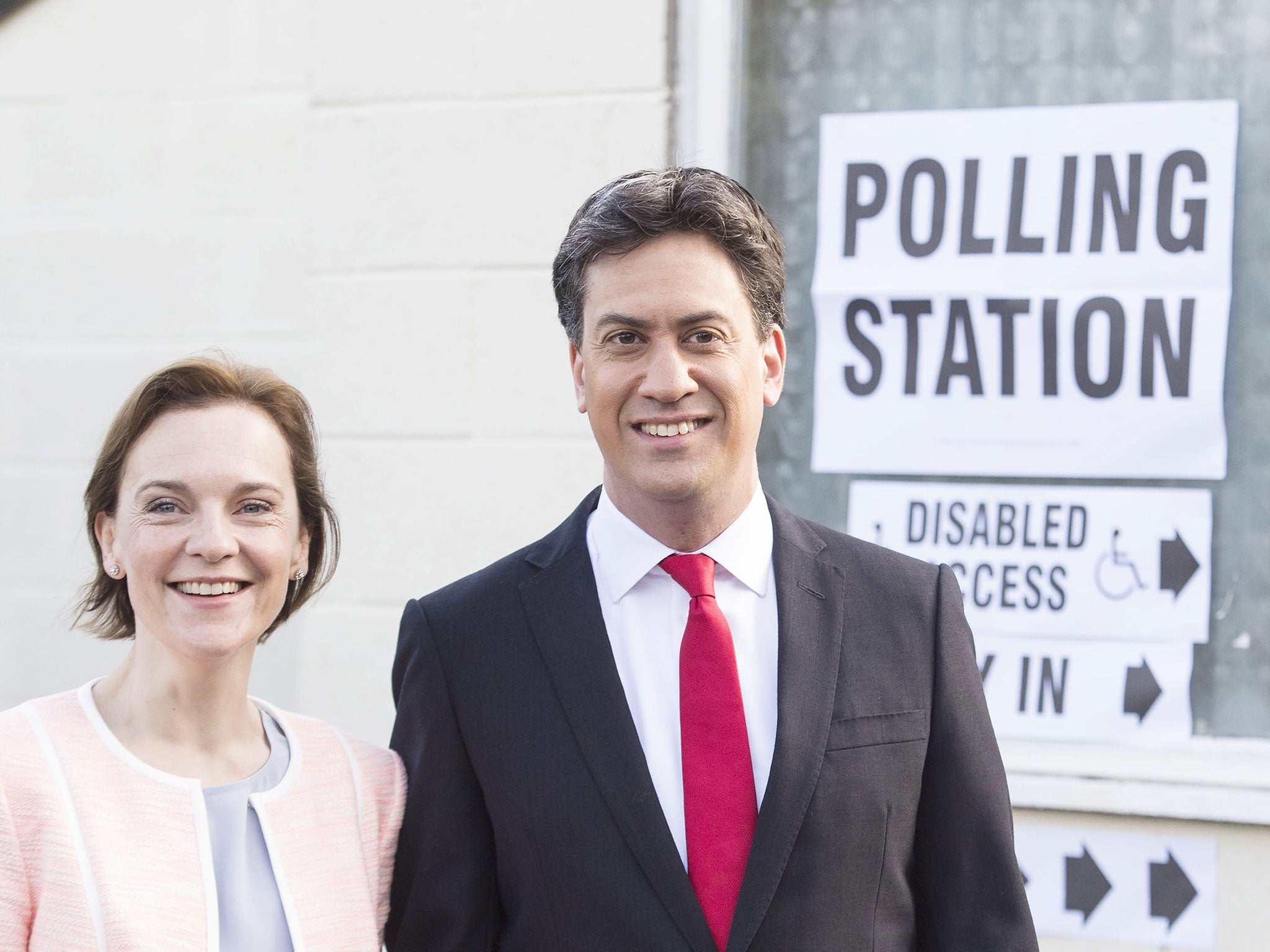 Ed Miliband at the polling station in Doncaster North with his wife Justine